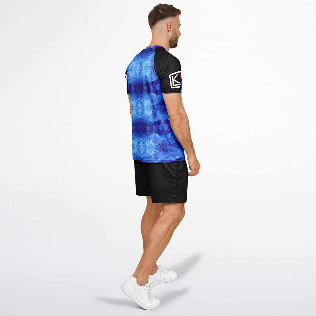 Man wearing blue KILO K-Soccer Set - back side view