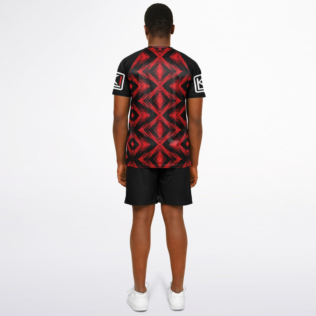 Man wearing red KILO K-Soccer Set - back view