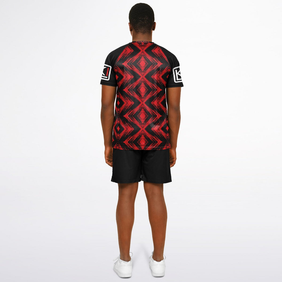 Man wearing red KILO K-Soccer Set - back view