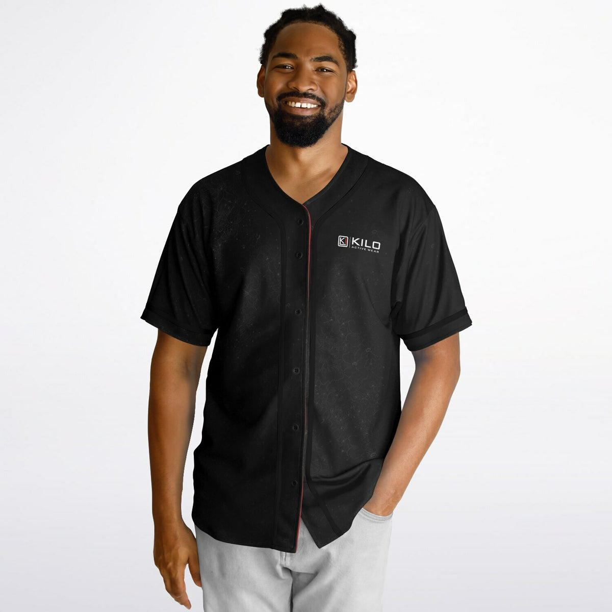 Man wearing Reversible K-Baseball Jersey - inside, front