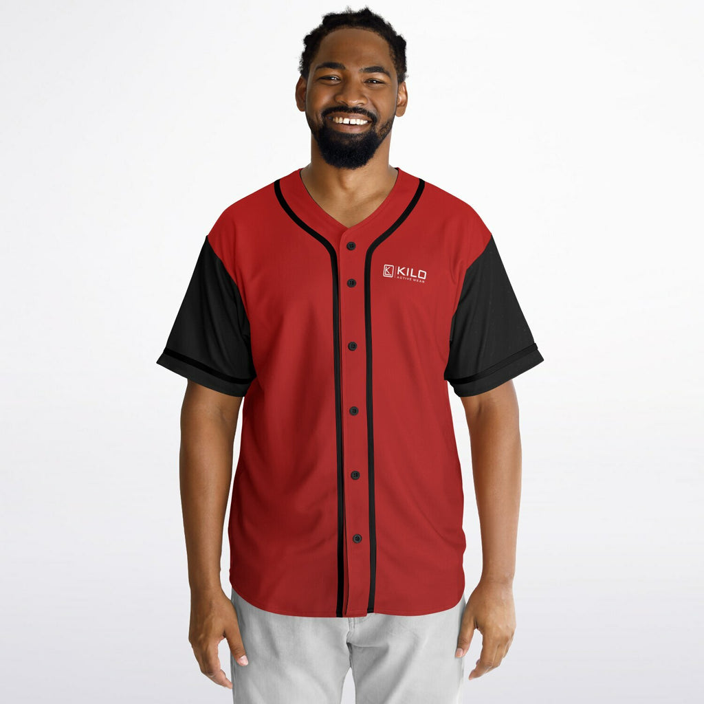 Man wearing Reversible K-Baseball Jersey - outside, front view