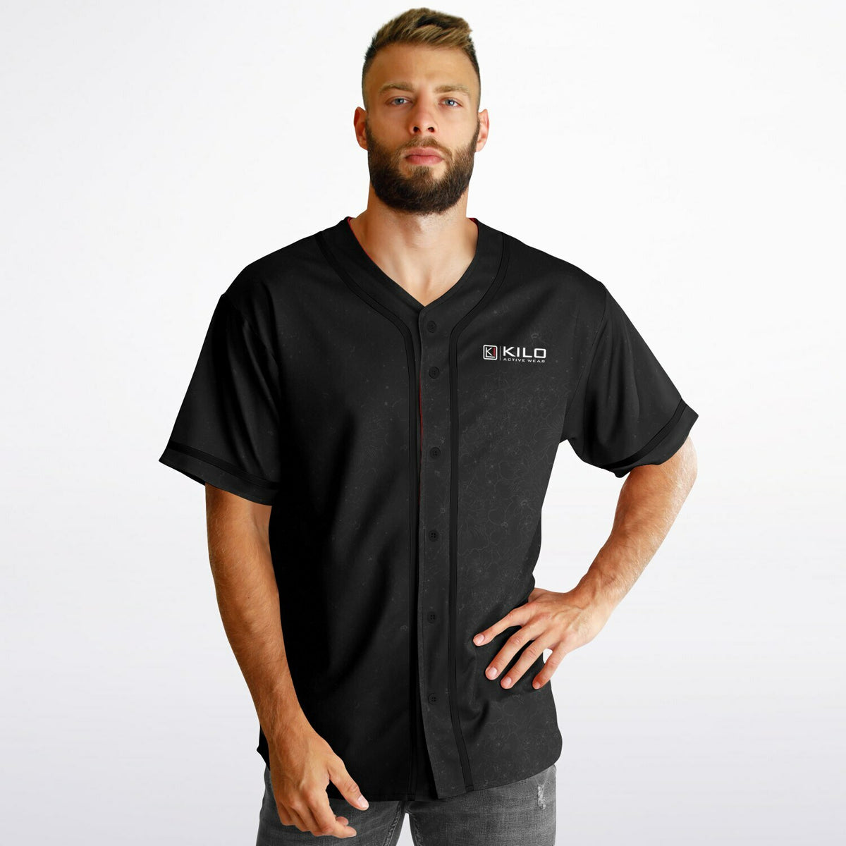 Man wearing Reversible K-Baseball Jersey - inside, front