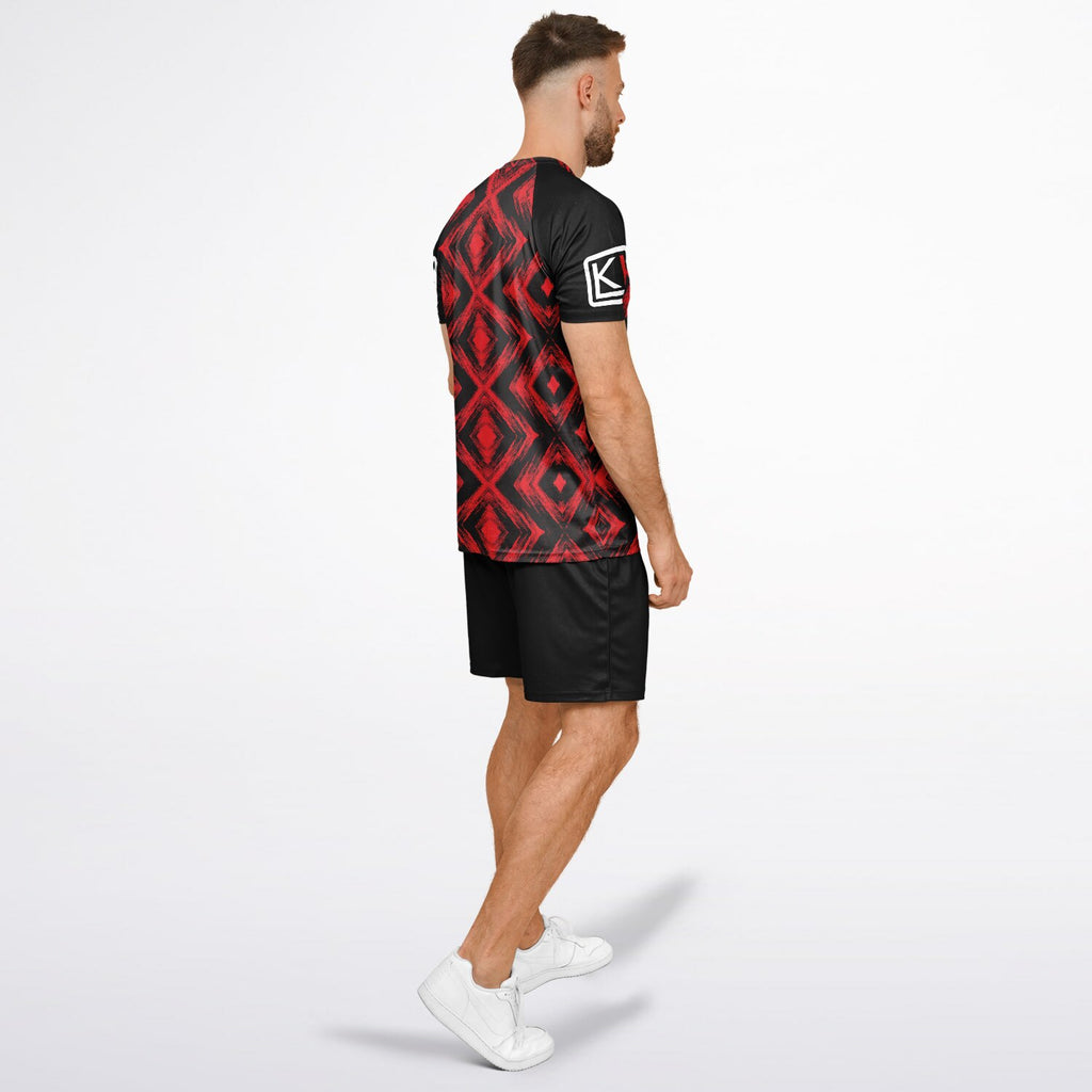Man wearing red KILO K-Soccer Set - back side view