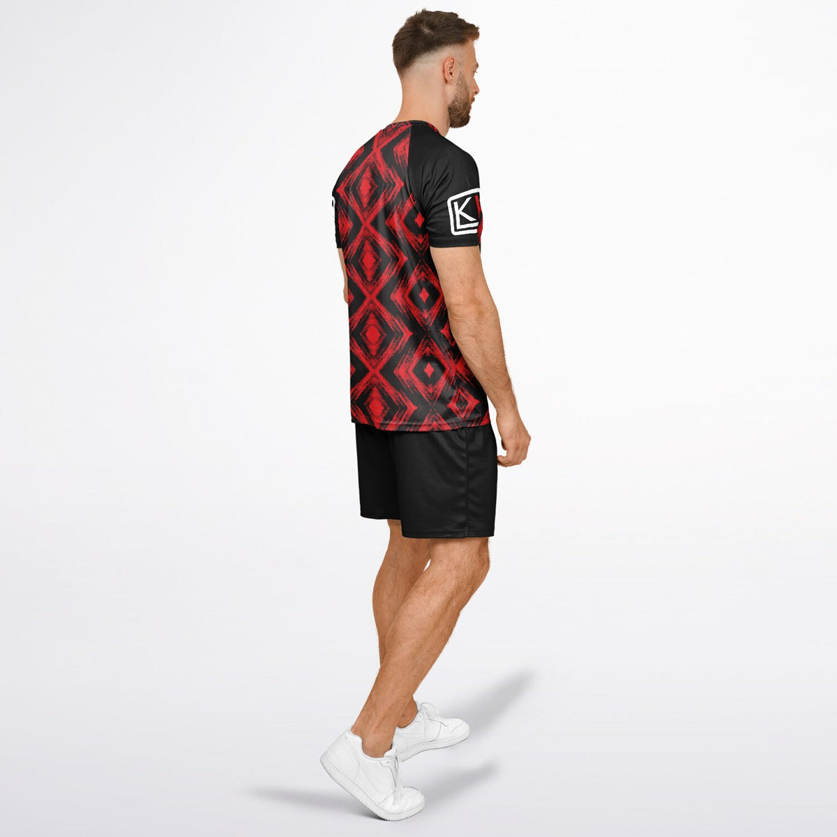 Man wearing red KILO K-Soccer Set - back side view