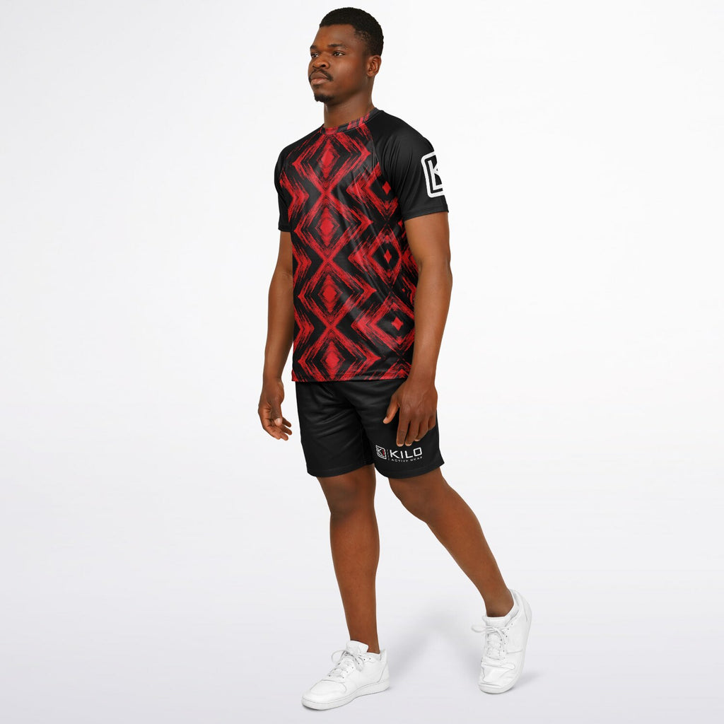 Man wearing red KILO K-Soccer Set - left front view