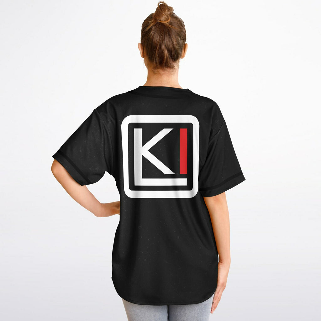 Woman wearing Reversible K-Baseball Jersey - inside, back