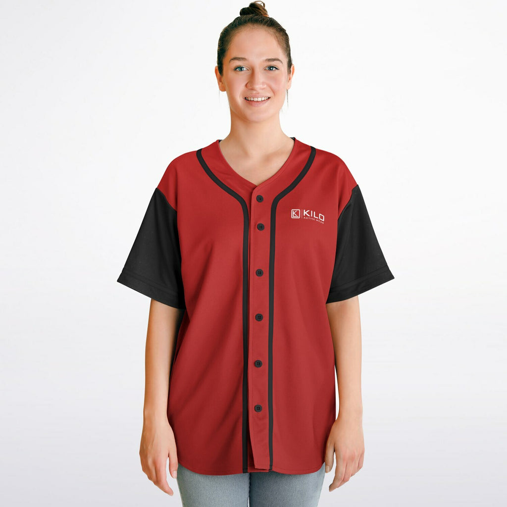 Woman wearing Reversible K-Baseball Jersey - outside, front view