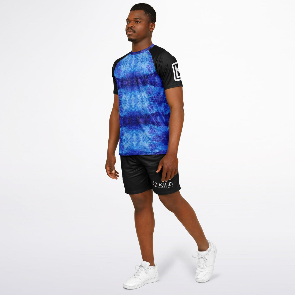 Man wearing blue KILO K-Soccer Set - left front view