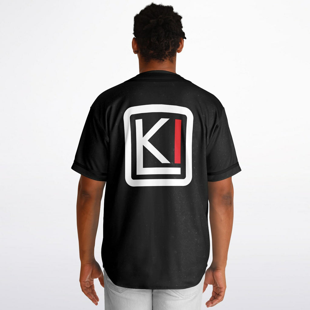Man wearing Reversible K-Baseball Jersey - inside, back