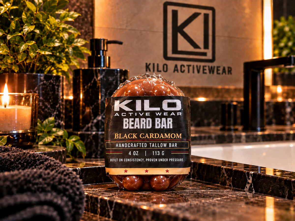 KILO Beard Bar handcrafted tallow beard soap, Black Cardamom scent, 4 oz, by Kilo Activewear