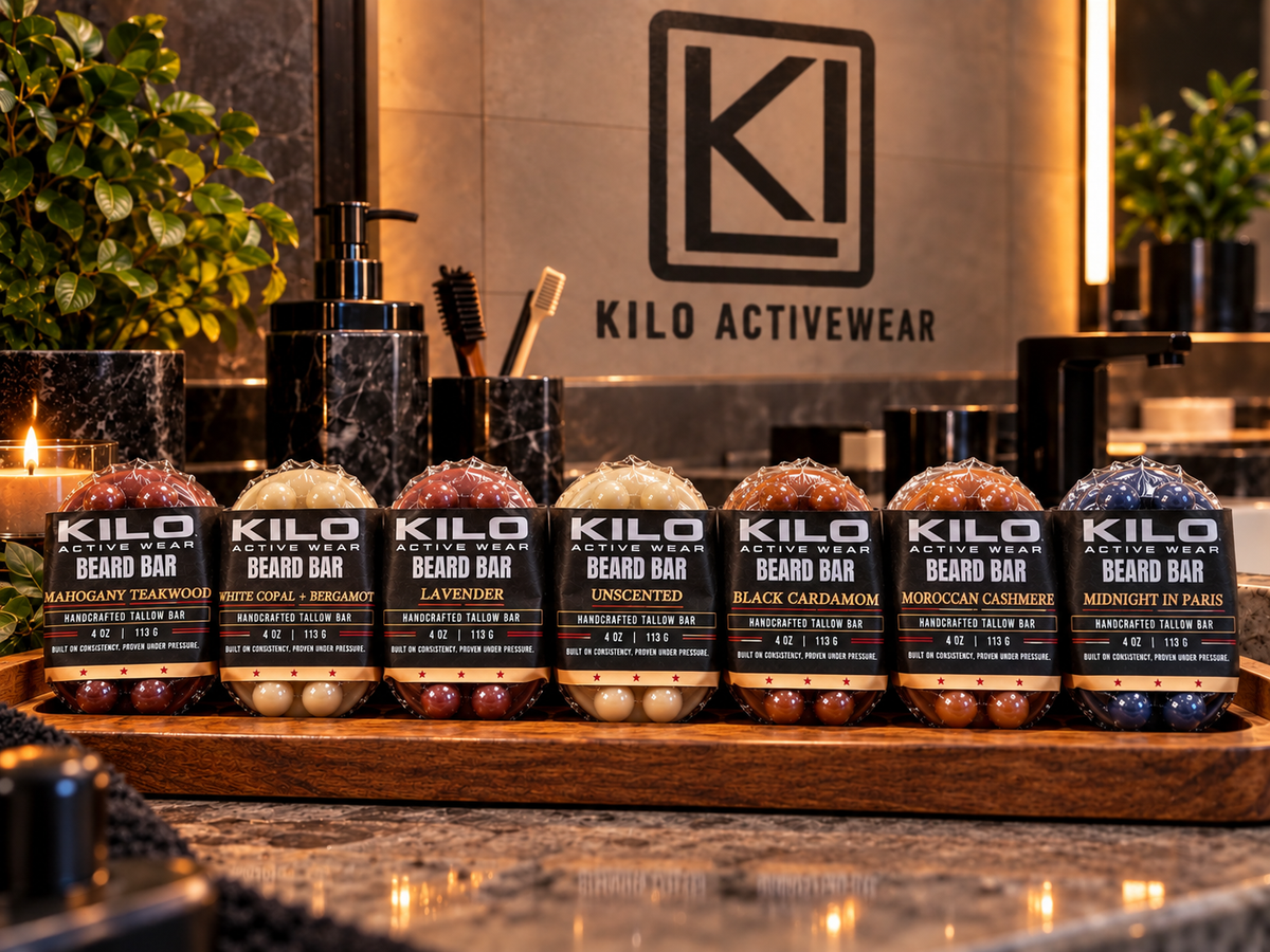 KILO Beard Bar handcrafted tallow beard soap collection in all 7 scents, 4 oz, by Kilo Activewear