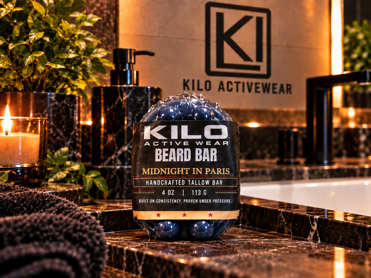 KILO Beard Bar handcrafted tallow beard soap, Midnight in Paris scent, 4 oz, by Kilo Activewear