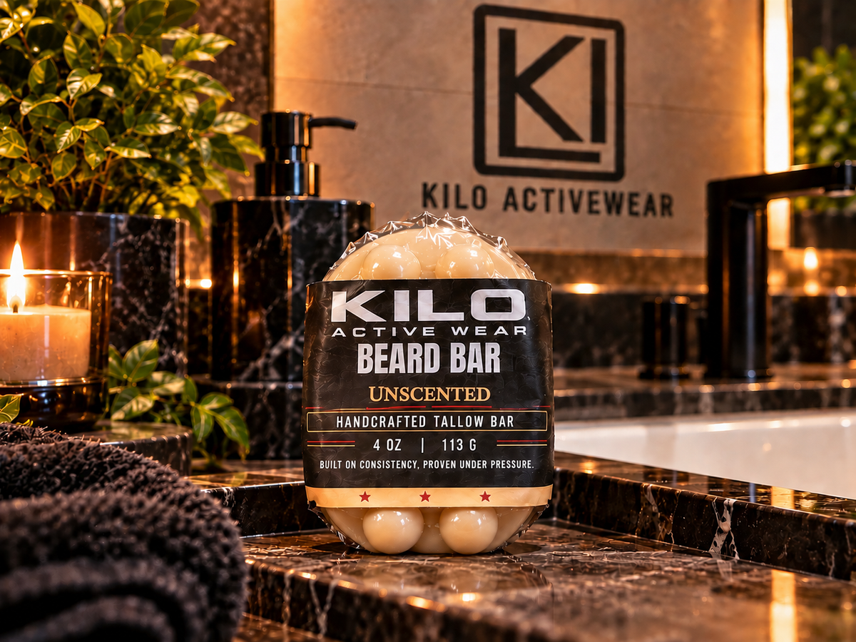 KILO Beard Bar handcrafted tallow beard soap, Unscented, 4 oz, by Kilo Activewear