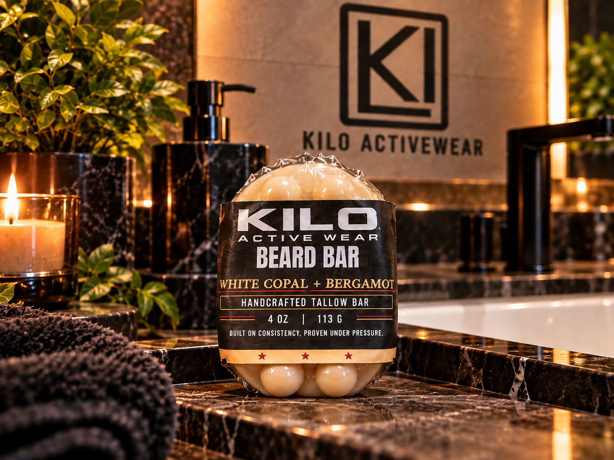 KILO Beard Bar handcrafted tallow beard soap, White Copal + Bergamot scent, 4 oz, by Kilo Activewear
