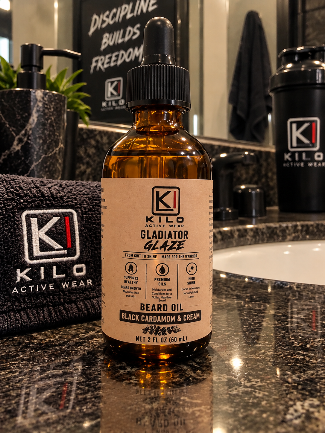 Gladiator Glaze Beard Oil, Black Cardamom & Cream scent, by Kilo Activewear