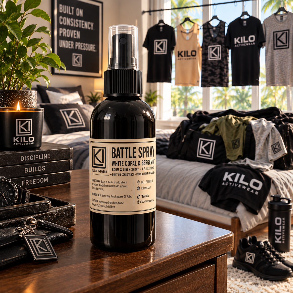 KILO Rooms & Linen Spray, White Copal & Bergamot scent, by Kilo Activewear