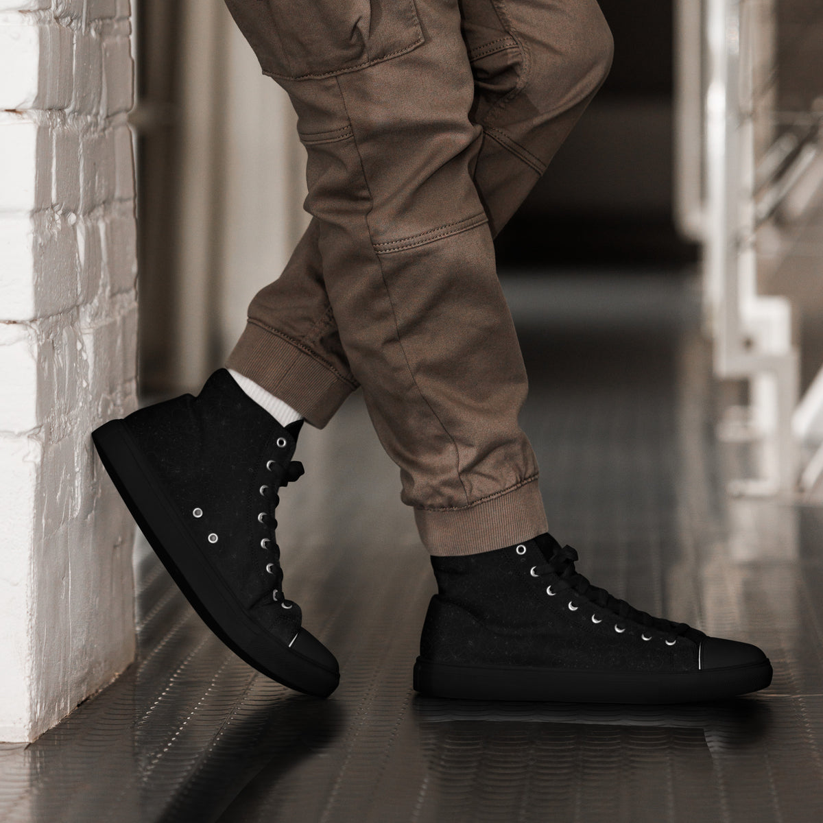 KILO Men's High-Top Canvas Shoes in Black, side detail view – veteran-owned Kilo Activewear
