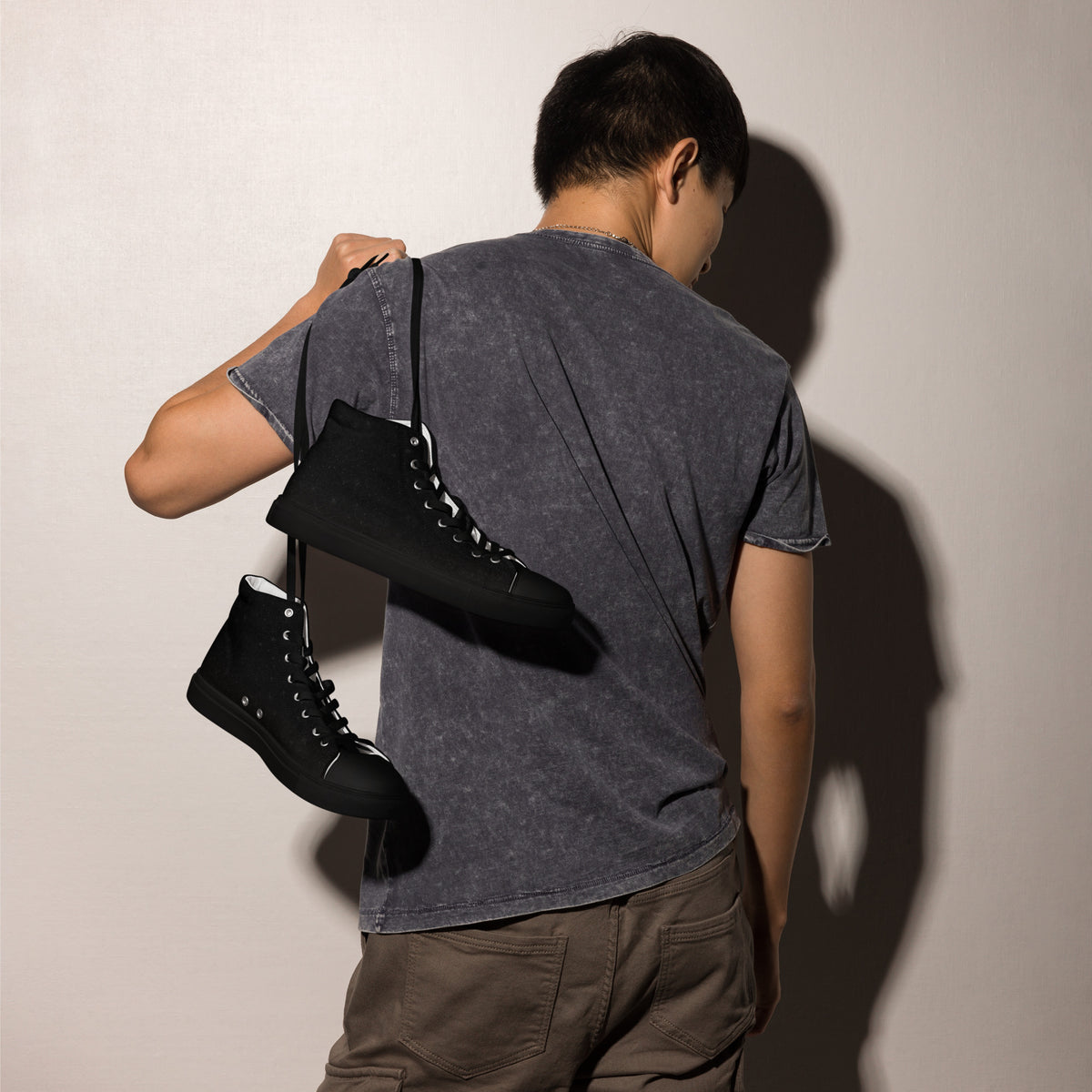 KILO Men's High-Top Canvas Shoes in Black, right side view – veteran-owned Kilo Activewear