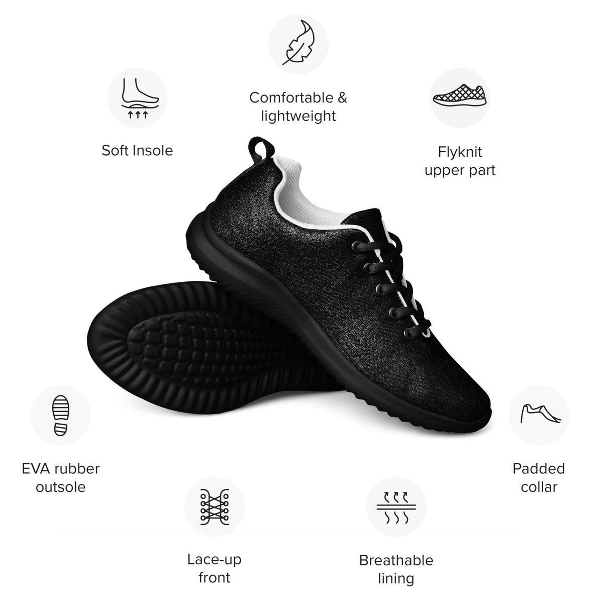 KILO Women's Athletic Shoes in Black, front detail view – veteran-owned Kilo Activewear