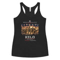 KILO Veterans Day Women's Racerback Tank – Patriot Colors in Vintage Black, front view – veteran-owned Kilo Activewear