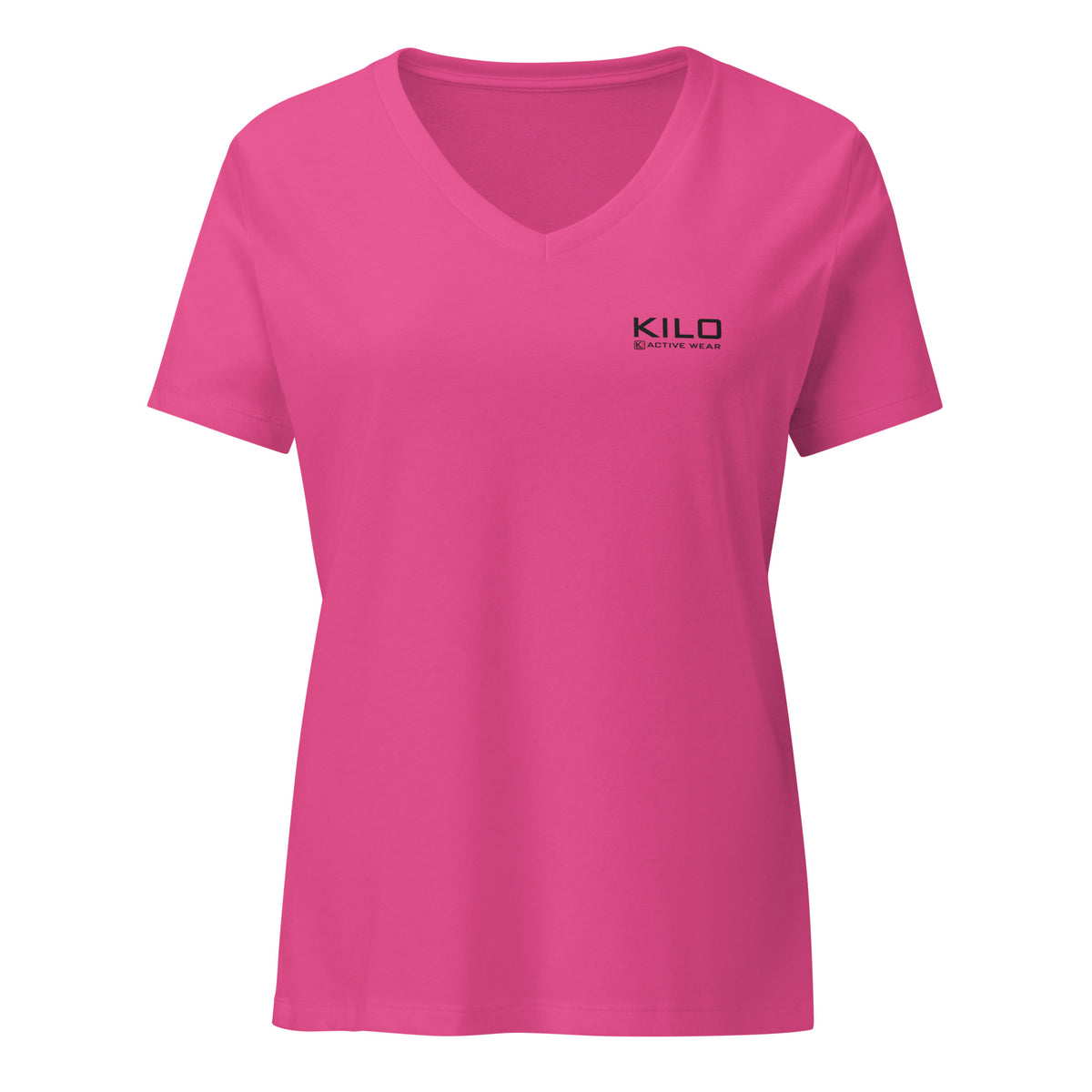KILO Veterans Day Women's Relaxed V-Neck Tee in Berry, front view – veteran-owned Kilo Activewear