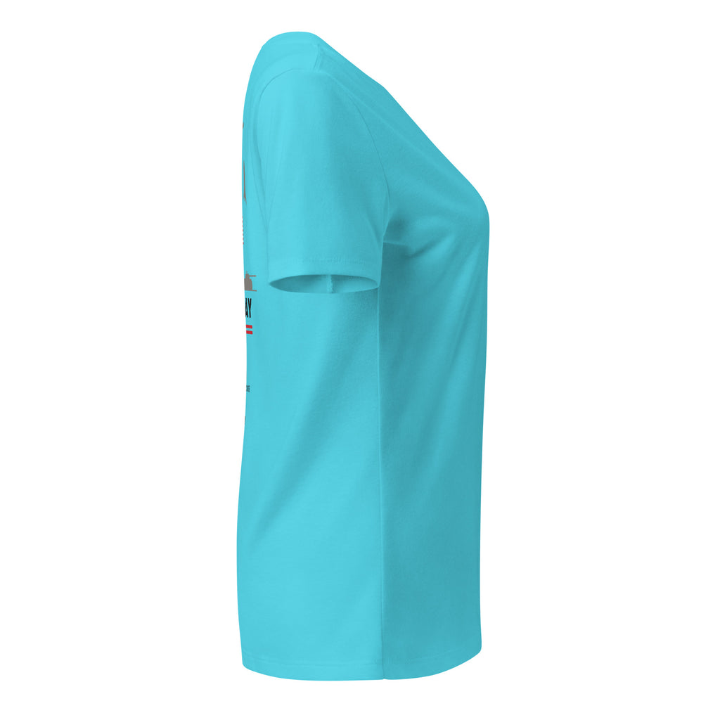 KILO Veterans Day Women's Relaxed V-Neck Tee in Turquoise, right view – veteran-owned Kilo Activewear