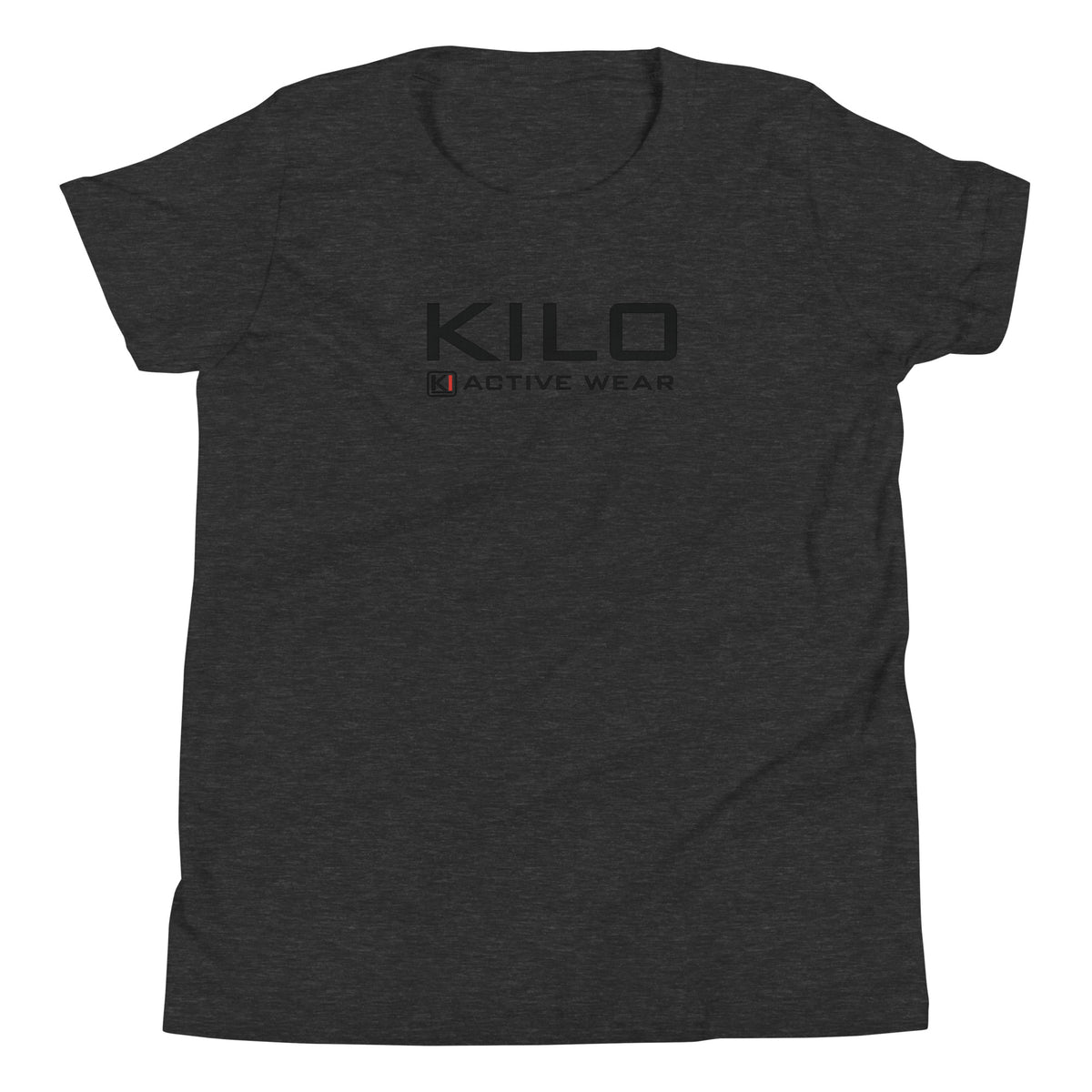 KILO Veterans Day Youth Tee in Dark Grey Heather, front view – veteran-owned Kilo Activewear