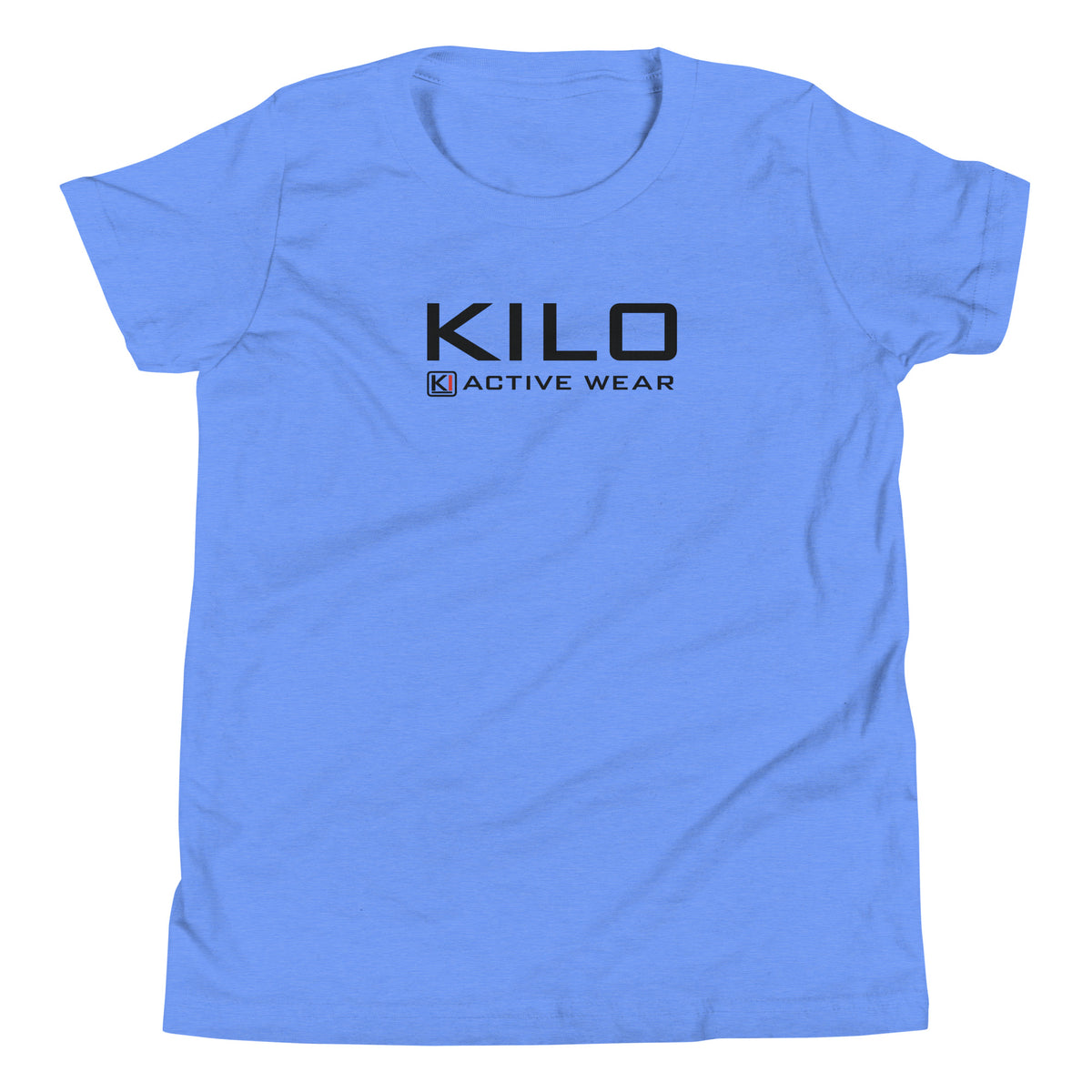 KILO Veterans Day Youth Tee in Heather Columbia Blue, front view – veteran-owned Kilo Activewear