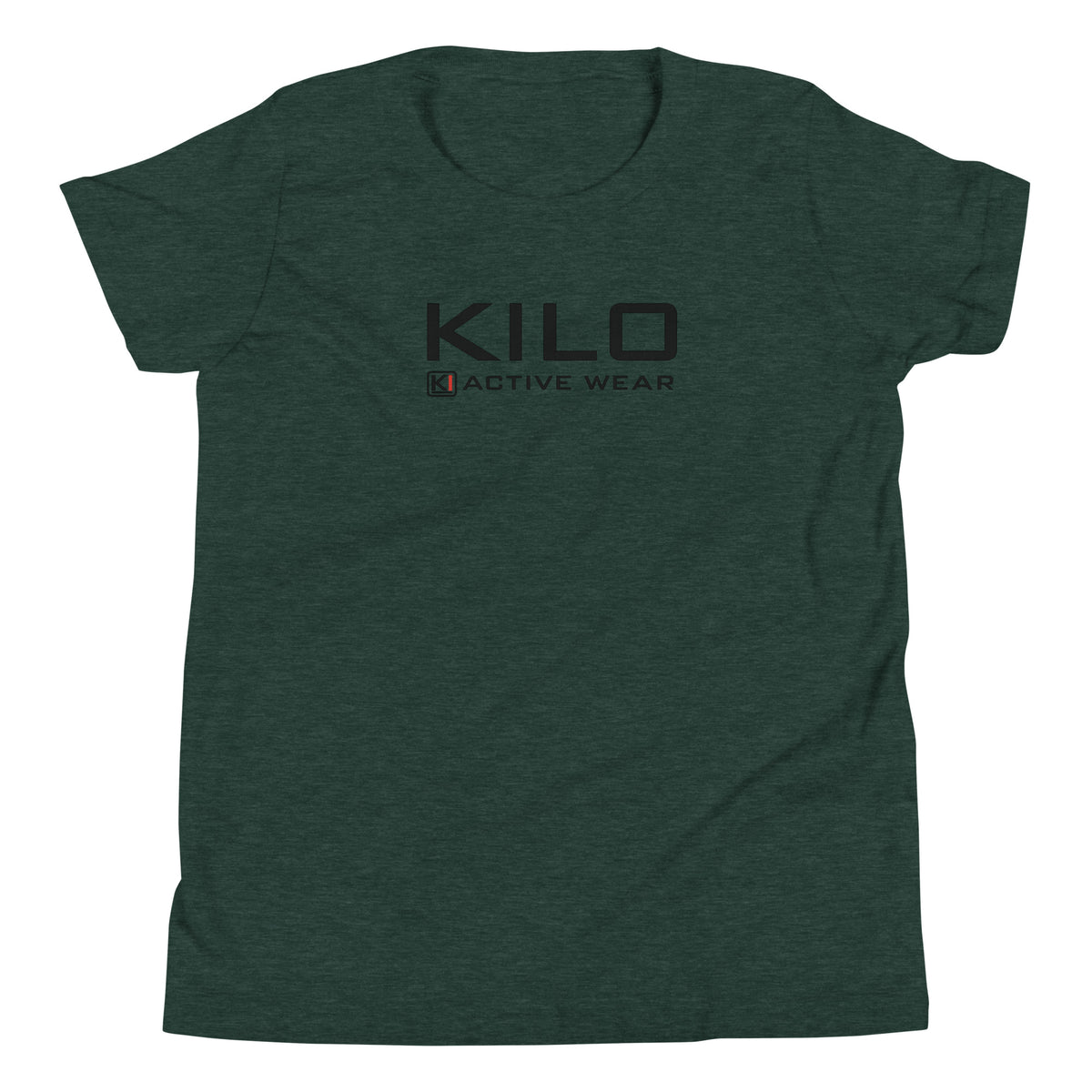 KILO Veterans Day Youth Tee in Heather Forest, front view – veteran-owned Kilo Activewear