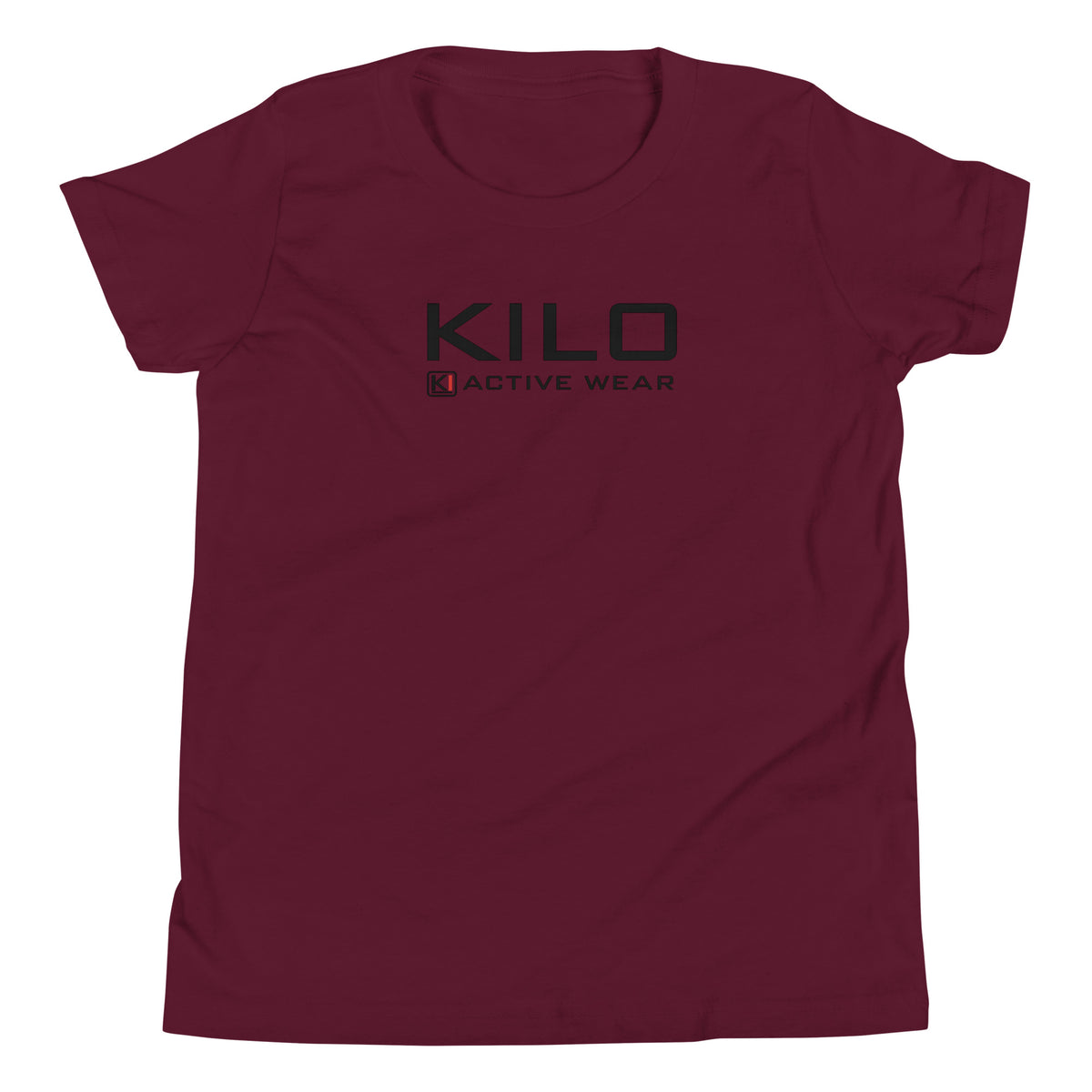 KILO Veterans Day Youth Tee in Maroon, front view – veteran-owned Kilo Activewear